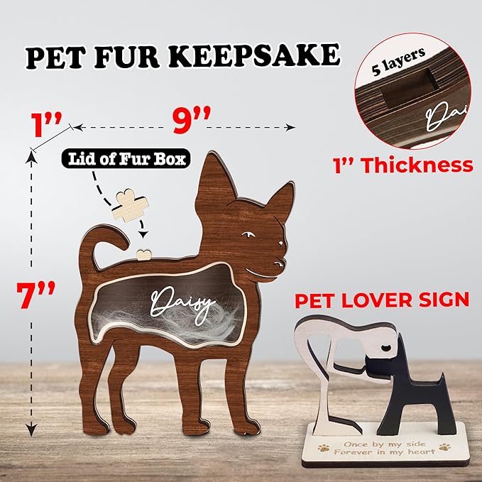 Chihuahua Hair Keepsake Box Wooden Pet Urns Holder Unique Dog Shape Standable Tabletop Decor Pet Memorial Idea Gift for Pet Lover Family Friends Storing Hair Teeth Ashes
