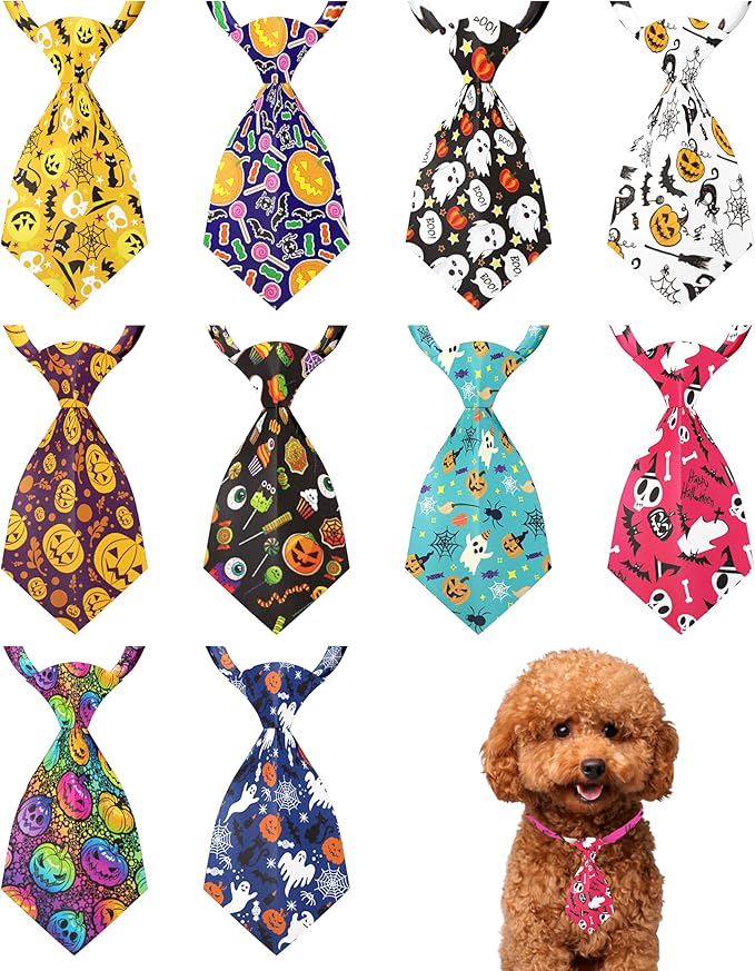 PET SHOW 10pcs Halloween Small Dog Ties Neckties for Doggies Cats Adjustable Holiday Grooming Accessories Neck Ties Bowties Girl Boy Festival Costumes Puppies Party Gift Favor