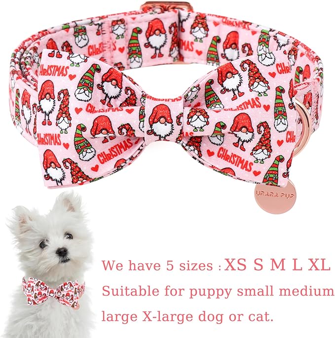 Christmas Dog Collar with Bow Tie, Cotton Christmas Bowtie Collar for Medium Girl Boy Dog, Comfortable Dog Collar Bowtie with Durable Metal Buckle, Adorable Pet Collar,S,Neck 10-16in