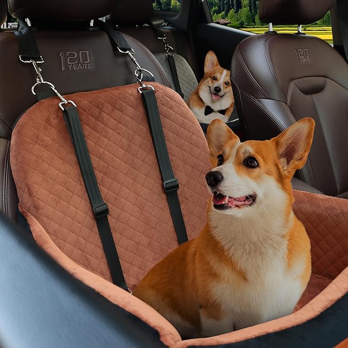 Car Dog Seat,Pet Booster Carseats for Dogs up to 25lbs,Safe and Comfy Puppy Travel Car Bed with Storage Pockets and 2 Safety Belt,Ultra Soft Fabric, Easy to Install,Fully Removable Washable.