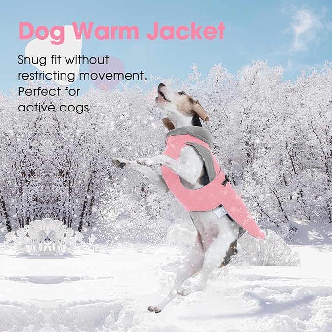 Nanaki Large Dog Coat Rainproof-Warm Giant Breed Dog Jacket With Leash Hole, Fleece Lining Reflective Great Dane Winter Coat Doberman Jacket For Cold Weather Outdoor Walking Hunting, Camping, Pink 3XL