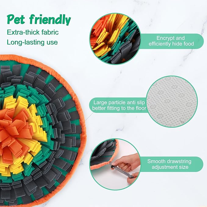 Dog Snuffle Mat, 2mm Thicken Interactive Toys for Pet, 17.7'' x 17.7'' Nosework Training Mats, Cats Bowl Travel Use Encourages Natural Foraging Skills, Comfortable Texture (Orange)