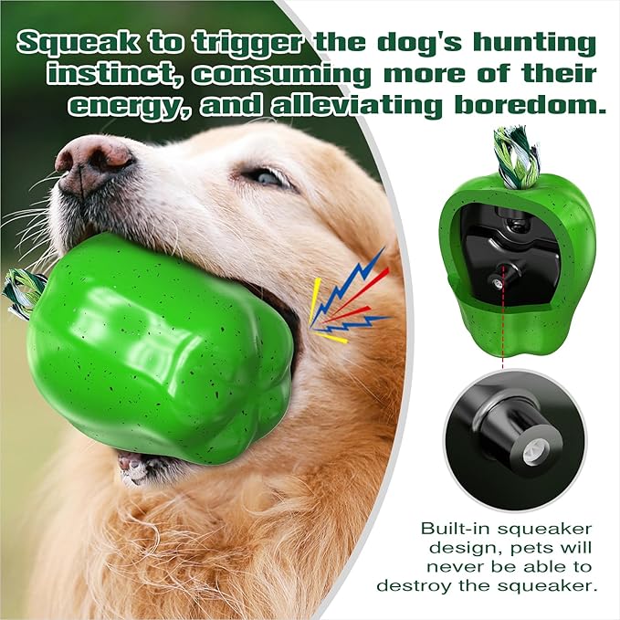 Large Size Green Apple Squeaky Dog Toy for Medium/Large Dogs Breed Aggressive Chewers Durable Bouncy Squeak Ball Christmas & New Year Gift