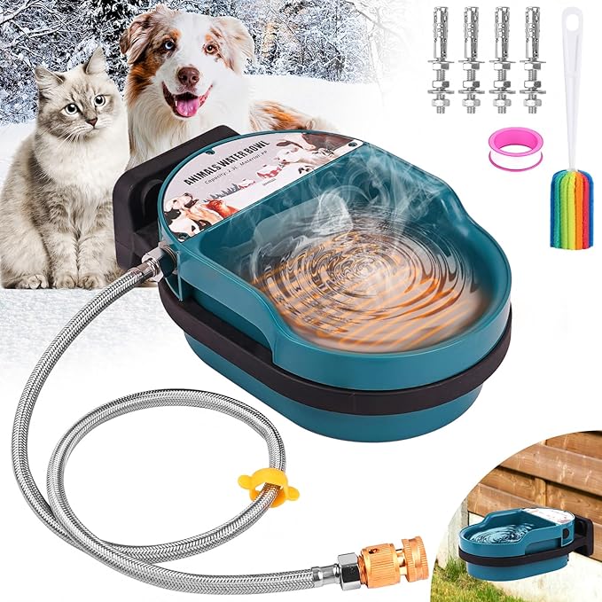 Automatic Heated Dog Water Bowl Outdoor Large Breed Heated Water Bowl for Cats Dogs with Chew-Resistant Cord Auto Fill Wall Mounted Pet Thermal Heated Water Bowl Dog Water Dispenser