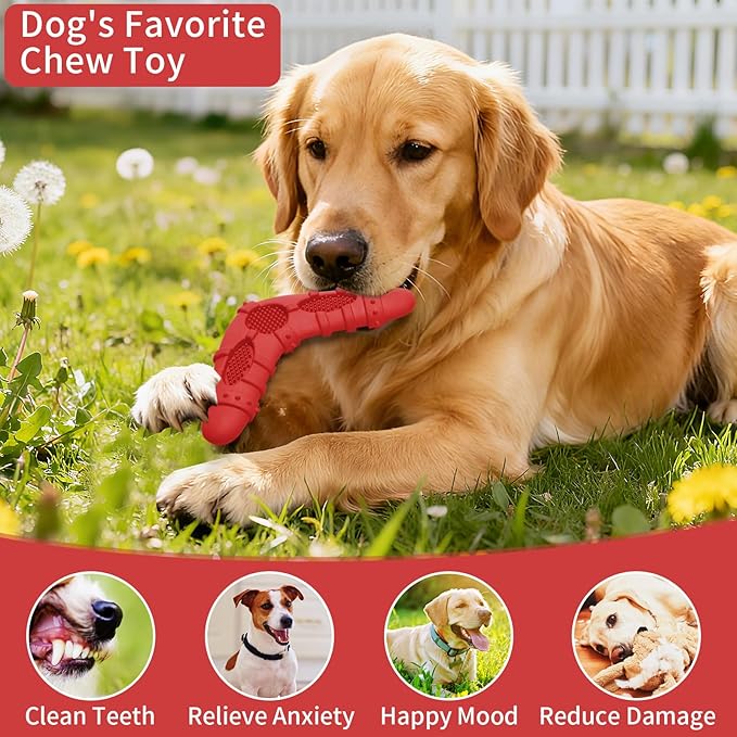 Dog Toys 4 Pack for Aggressive Chewers, Multifunctional Teeth Cleaning and Gum Massage for Puppy, Chew Toys with Natural Rubber for Small and Medium Dog(Red)