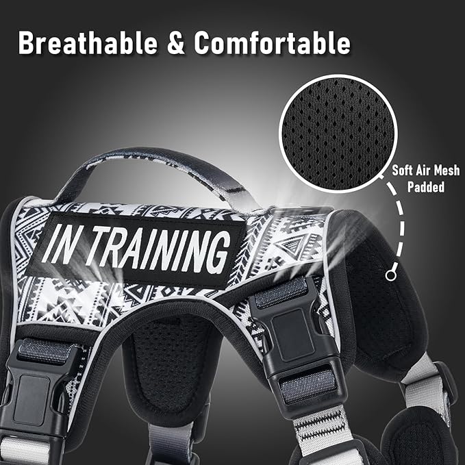 Tactical Dog Harness for Extra Large Dog Breeds, No Pull Adjustable Pet Harness with Handle, Reflective K9 Military Service Dog Vest for Walking Hiking Training, Black Ethnic, XL