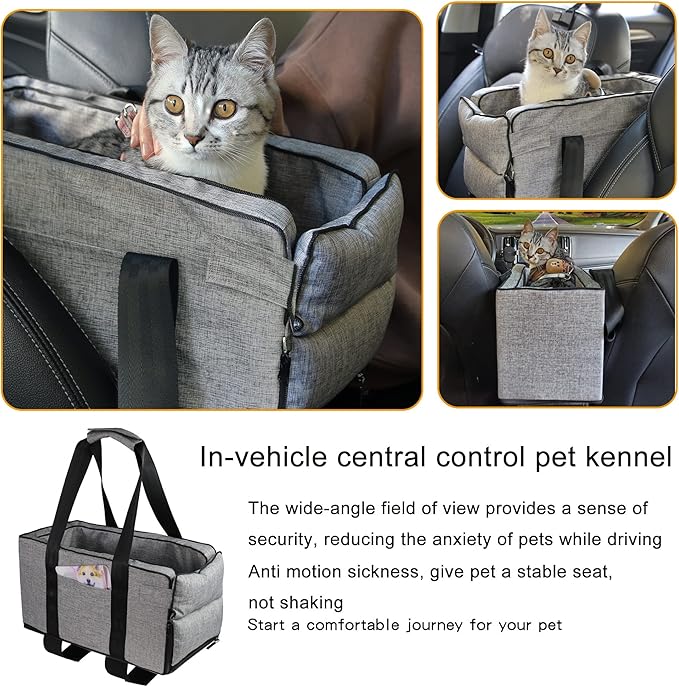 Small Dog Cat Car Booster Seat, Detachable and Washable Dog Carseats,Pet Travel Safety Car Seat for Car Center Console, Pet Travel Carrier Hammock Bed,Front Carseats Carrier Bag