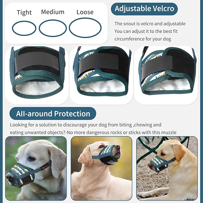 HEELE Dog Muzzle,Soft Nylon Muzzle Anti Biting Barking Chewing,Air Mesh Breathable Drinkable Adjustable Loop Pets Muzzle for Small Medium Large Dogs 4 Colors 4 Sizes (P-Green Valley, S)