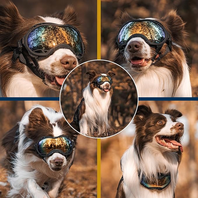 OneTigris Dog Goggles, Dog Sunglasses for Large Dogs with Adjustable Strap UV Protection, Windproof, Suitable for Medium Large Breed, Dogs Eyes Protection