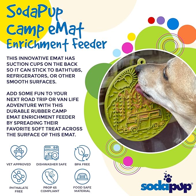 SodaPup Camp eMat – Durable Enrichment Feeder with Suction Cups Made in USA from Non-Toxic, Pet-Safe, Food Safe Rubber for Mental Stimulation, Digestive Health, Avoid Overfeeding, Calming, More