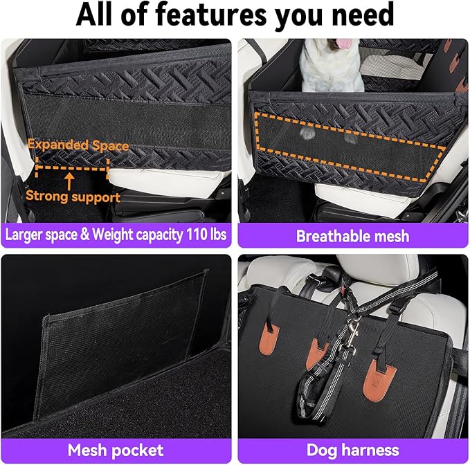 Dog Car Seats for Large Medium Dogs Car Seat Cover,Puppy Pet Carseats(Black, Large Dog)