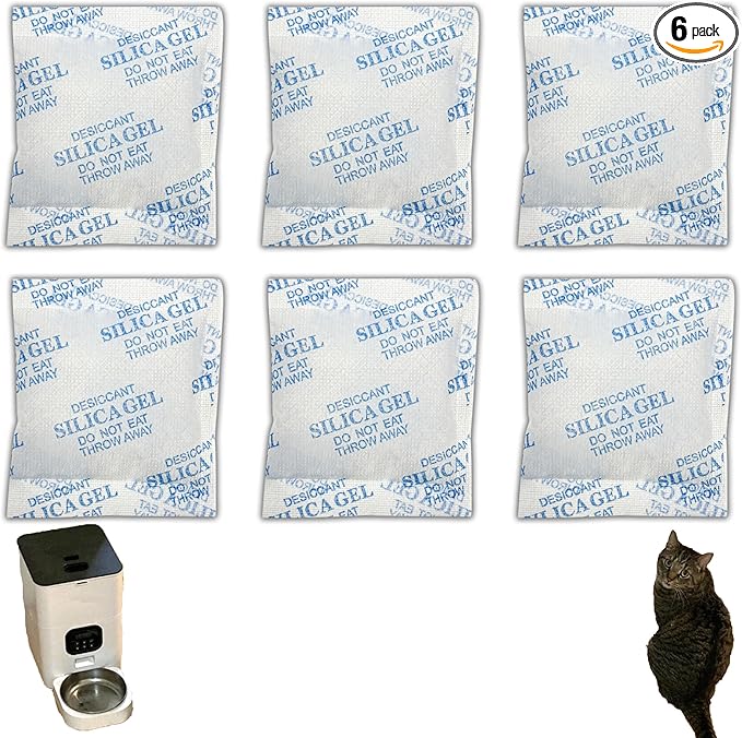 xcivi 6 Pack Pet Food Desiccant Bags for Voluas Automatic Cat Dog Pet Food Feeders Model VL001, VL002, VL003, VL004; Moisture-Proof Bag Desiccant Keep Pets Foods Dry and Fresh