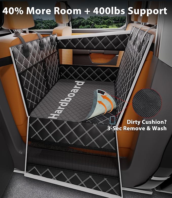 Doglike Dog Car Seat with Removable Cushion for Large Medium Dogs - 7-Layer Waterproof Hard Bottom Back Seat Extender, Spacious Pet Car Seat for SUV/Truck/Home, 2025 Upgraded