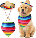 Saintrygo Dog Sombrero Hat Pet Christmas Costume Straw Mexican Hat and Dog Bandana Pet Triangle Bib for Mexican Cowboy Christmas Decorations