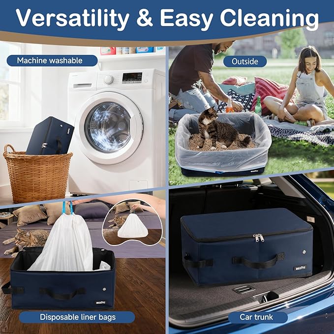 Console Dog Car Seat for Small Dogs Cats Portable Cat Travel Litter Box with Lid and 10 Pcs Disposable Liner Bags