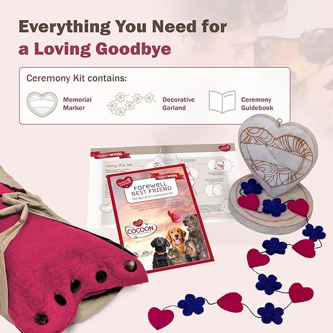 Cocoon® - Eco-Friendly Pet Burial & Cremation Ceremony Kit (Premium Wool) - Casket for Dogs and Cats (Choose Size & Color) (Medium, Pink)