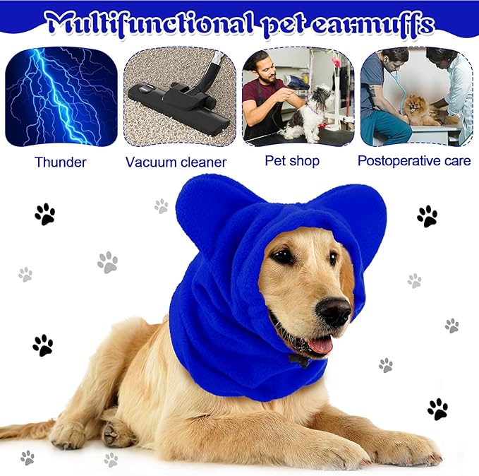 Winter Dog Hats Quiet Ears for Dogs Ear Muffs Pet Neck Warmer Scarf Hoodie Noise Protection Cover Beanie Head Wrap Costume for Pet Dog Cats(Blue,M)