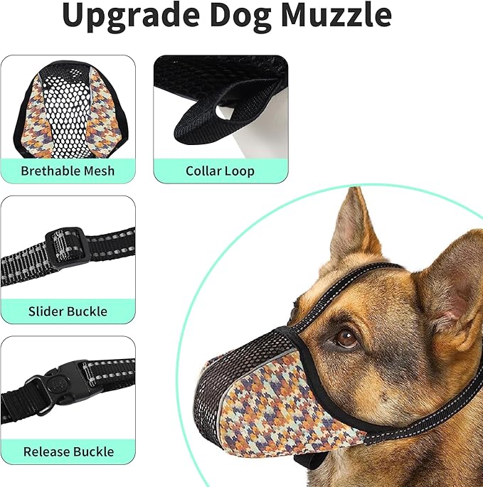 Dog Muzzle for Extra Large Breed Dogs to Prevent Biting Chewing Barking Soft Air Mesh Muzzles Reflective Ajustable Full Coverage Dog Mouth Guard Cover for Grooming Scavenging Colour XL