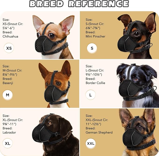 Dog Muzzle,Soft Nylon Muzzles Anti Biting Barking Chewing,Breathable Reflective Adjustable Loop Pets for Small Medium Large Sized Dogs,Allows Panting and Drinking(Black L)