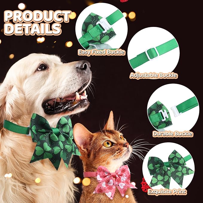 Ceenna 120 Pcs Valentine‘S Day Dog Bow Ties Collar Bulk Red Pink Cat Ties Collars St. Patrick's Day Shamrock Irish Adjustable for Pet Dog Puppy Festival Hair Bow Grooming Accessories