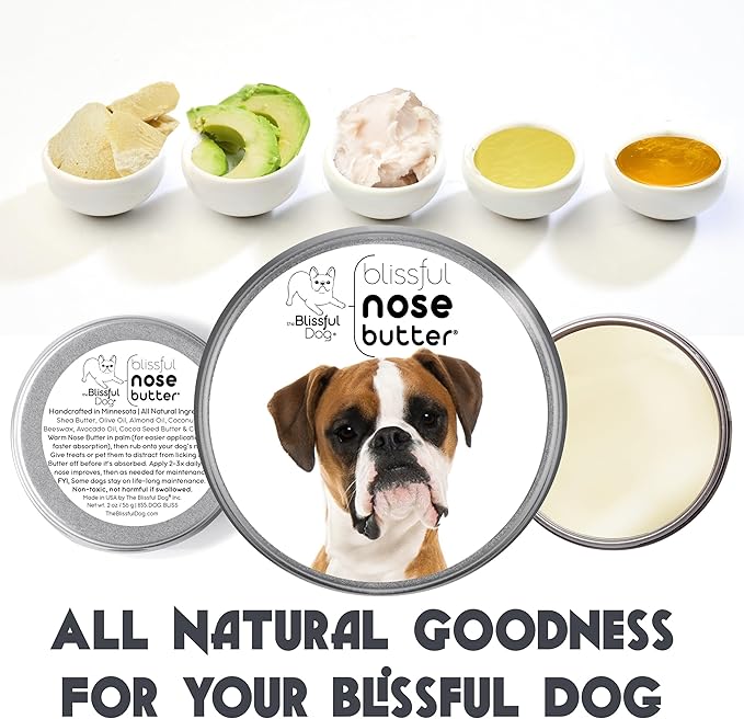 The Blissful Dog Fawn Boxer Nose Butter for Dry, Cracked Skin, Lick-Safe Dog Nose Balm with Moisturizing Shea Butter, Almond, Olive, and Essential Oils, Pet Supplies, Uncented, 2 oz.