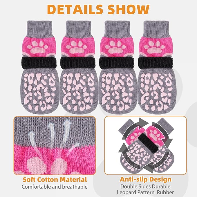 KOOLTAIL Dog Socks to Prevent Licking Paws for Hardwood Floors Anti Slip, Winter Warm Pet Boots&Paw Protector with Grippers, Double Sides Puppy Shoes Booties for Small Medium Large Senior Dogs