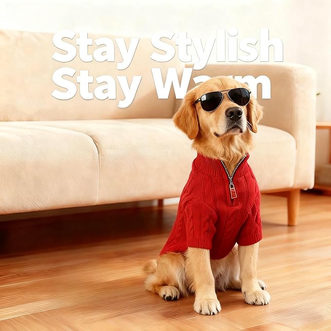 Small/Medium Dog Sweater, Warm Dog Winter Coat w/Sleeves, Comfortable High Neck Premium Dog Clothes for Golden Retriever-Best for Holidays, Daily Walks XXL Red