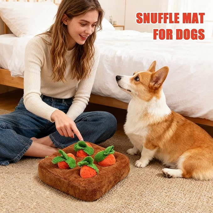 Snuffle Mat for Dogs, Carrot Foraging Toy, Fleece Sponge Cotton, Puppy Sniffing Mat, Dog Training Pad, Interactive Nose Work, for Living Room, Rainy Days, Apartment