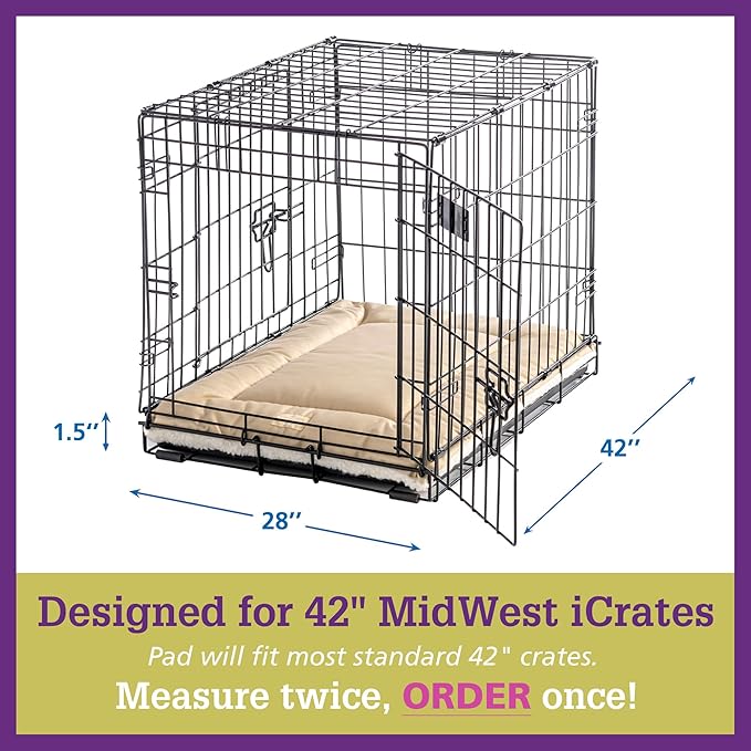 Pet Dreams Dog Crate Pad - Washable Kennel Mat, Crate Pads for Dog Cages, Non-Toxic, Flat Indoor Cat Bed, Fits iCrate 18, 24, 30, 36, 42, 48 Inches (Ivory, X Large, 42")