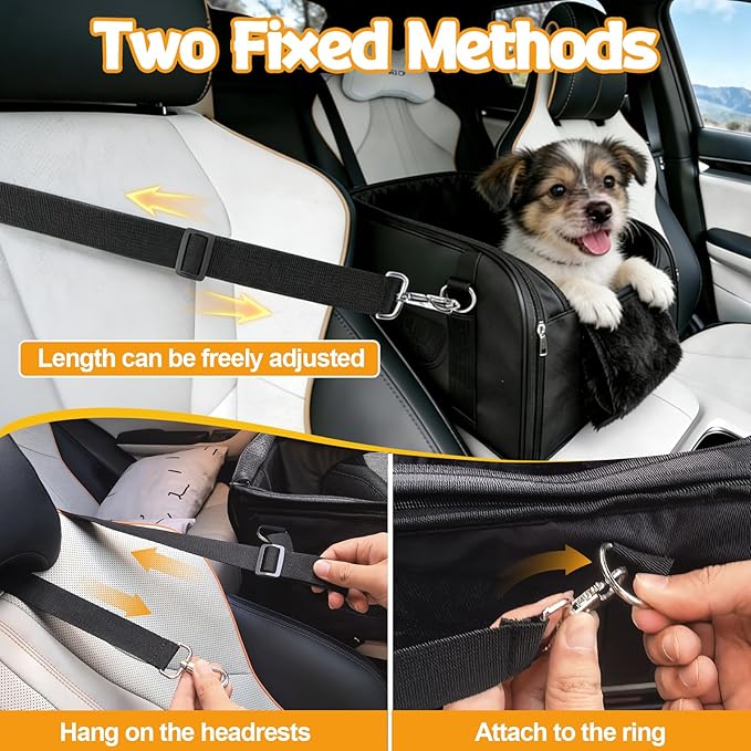 BABORUI Center Console Dog Car Seat, 3-in-1 Portable Pet Carrier, Cat Car Seat with Zipper Fold Storage, Travel Ride Companion for Cats