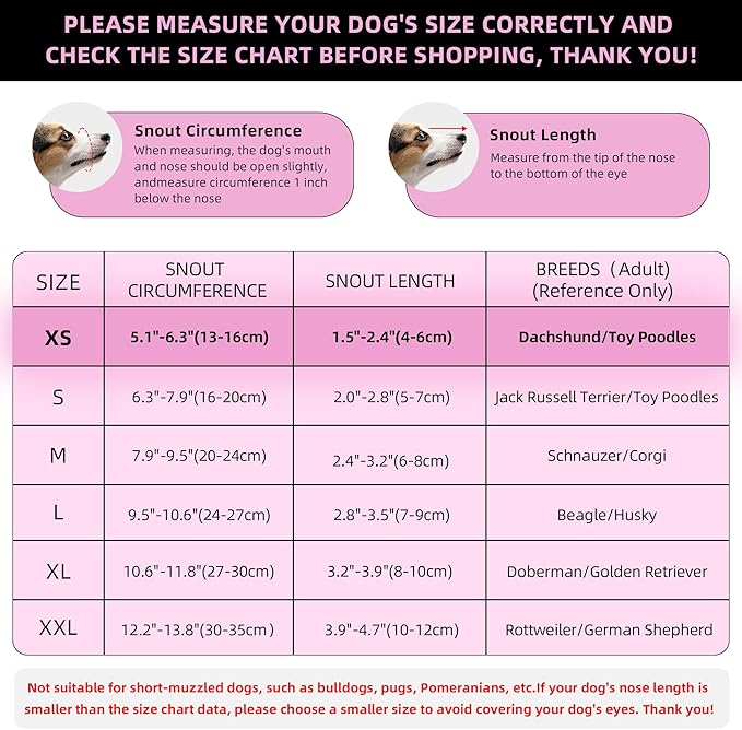 Dog Muzzle, Breathable Soft for Extra Small Dogs to Anti & Prevent Barking Biting Chewing, Reflective & Adjustable Basket Muzzle with Air Mesh for Dachshund Pink XS