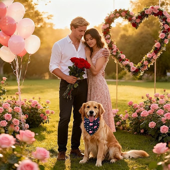 Valentine’s Day Dog Bandana for Large to X-Large Dogs - Reversible Black Red Hearts Candy Print Scarf, Cute Pet Accessory for Valentine Gift