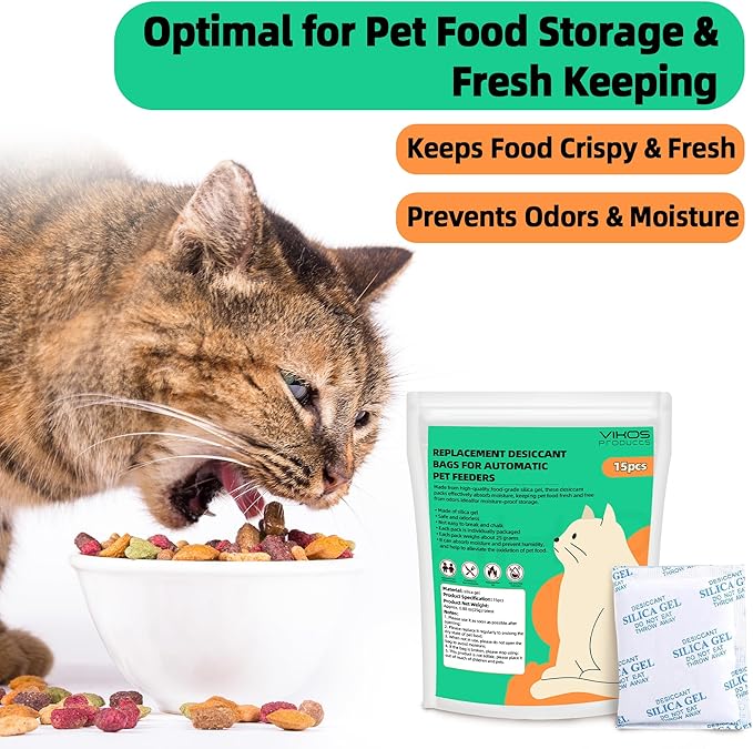 15-Pack Replacement Desiccant Bags Compatible with Pet-Kit & Other Smart Pet Feeders, High Absorbency Food Grade Moisture Absorber for Pet Foods, Keep Food Dry & Fresh