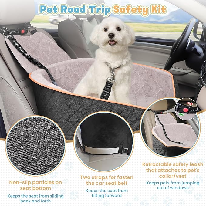 COCASES Dog Car Seats for Small Medium Dogs, Dog Booster Car Seat, Detachable and Washable Carseat Pet Bed with Seatbelt for Puppy Pets Under 35lbs Road Trip