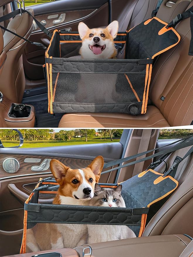 Dog Car Seat for Large Dogs,Waterproof Fabric with Breathable Mesh&Adjustable Dog Seat Belt for Car,Dog Bed for Back Seat Up to 25 LB-Small Orange