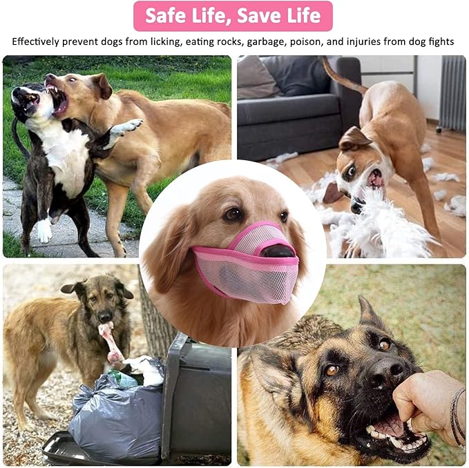 Crazy Felix Nylon Dog Muzzle for Small Medium Large Dogs Dachshund Beagle Poodle Labrador, Air Mesh Breathable and Drinkable Pet Mouth Guard for Anti-Biting Chewing Scavenging(XS, Pink)