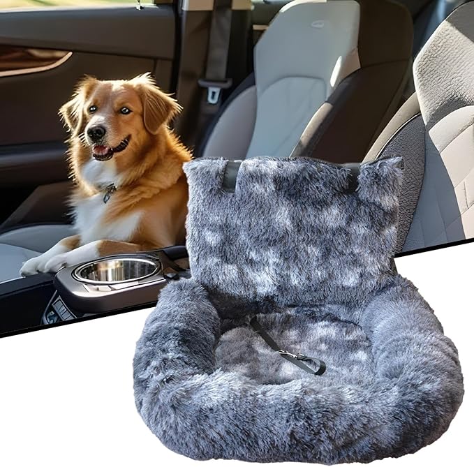 Plush Pet Car Seat – Booster Cushion Travel Cat Bed, Comfy Portable Pad | Secure Kennel for Puppy, Kitten, Dog, Cat, Vehicle Ride, Road Trip, Vet Visit, Camping Adventure, SUV Truck Backseat Comfort