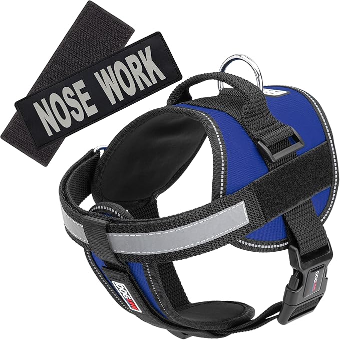 Dogline Vest Harness for Dogs and 2 Removable Nose Work Patches, X-Large/36 to 46", Blue