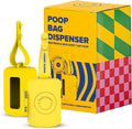 Dog Poop Bag Dispenser with 15 14" Bags Capacity | Yellow Silicone Dog Poop Bag Holder for Leash | Durable, Portable & Refillable Waste Bag Case | Only Fits Waste Happy bags