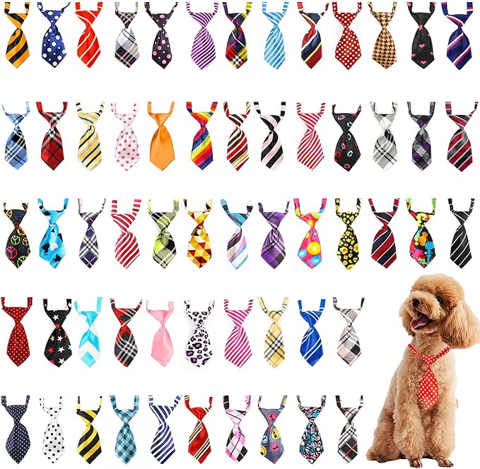 Segarty 60 PCS Adjustable Small Dog Ties, Assorted Pattern Pet Bow Ties for Small Dogs Bows Cats Grooming Bowties Puppy Neckties Festival Valentine Photography Birthday Gift Party Holiday Costumes