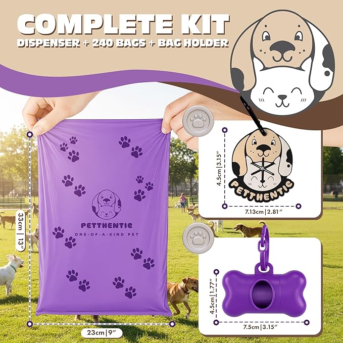 Biodegradable Dog Poop Bags with Dispenser & Holder – Scented, Leak-Proof & Eco-Friendly Cornstarch Waste Bags for Dogs & Cats, Strong & Easy to Use, Includes Poop Bag Clip