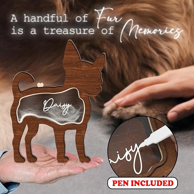 Chihuahua Hair Keepsake Box Wooden Pet Urns Holder Unique Dog Shape Standable Tabletop Decor Pet Memorial Idea Gift for Pet Lover Family Friends Storing Hair Teeth Ashes