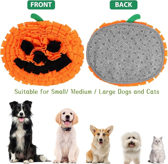 Dog Snuffle Mat Pumpkin Design Feeding Mat for Large Breeds Interactive Nosework Toy for Dogs Easy to Compact Mental Pet Enrichment