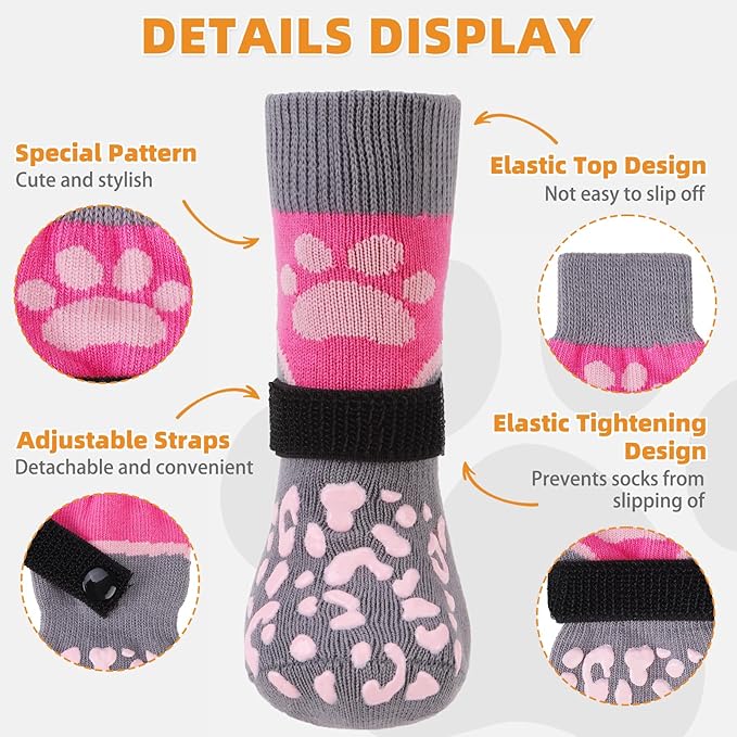 KOOLTAIL Dog Socks to Prevent Licking Paws for Hardwood Floors Anti Slip, Winter Warm Pet Boots&Paw Protector with Grippers, Double Sides Puppy Shoes Booties for Small Medium Large Senior Dogs