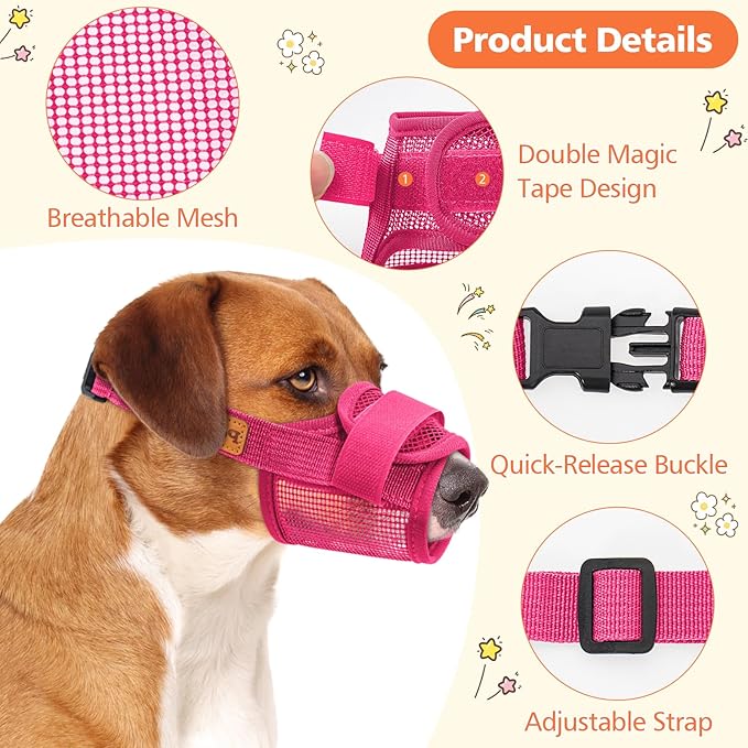 Coppthinktu Soft Dog Muzzle, Breathable Mesh Muzzle for Small Medium Large Sized Dog Mouth Cover, Adjustable Muzzles to Prevent Biting Barking Dogs Mouth Cover Allows Drinking (Rose Pink M)