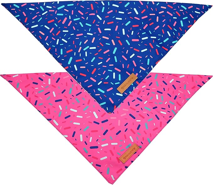 Realeaf Dog Birthday Bandanas 2 Pack, Dog Birthday Party Supplies, Blue and Pink Bandana, Triangle Reversible Pet Scarf for Boy and Girl, Premium Durable Fabric, Multiple Sizes Offered (Small)
