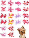 PET SHOW 20 Pack/10 Pairs Pink Curly Dog Hair Bows with Rubber Bands for Small Medium Dogs Girl Spiral Puppy Swirl Topknot Cat Female Holiday Hair Accessories Pet Favor Gift(Pink)