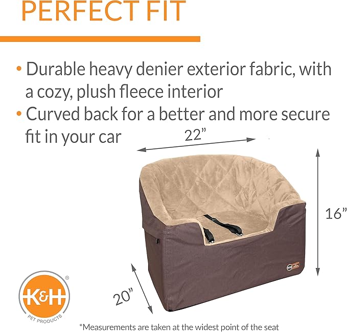 K&H Pet Products Bucket Booster Dog Car Seat, Seat Belt Secured, 2 Safety Leashes, Washable Covers, Sturdy Dog Booster Seats for Small to Medium Pets - Large Tan/Tan