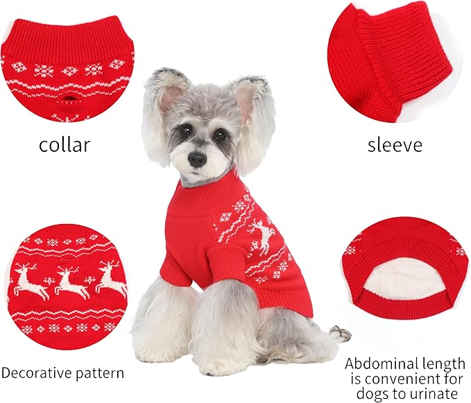 Christmas Small/Medium Dog Sweater, Warm Dog Winter Coat w/Sleeves & Leash Hole, Comfy Stretch Premium Dog Clothes for Schnauzer-Best for Holidays, Daily Walks M Red
