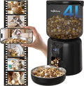 Automatic Cat Feeder with 1080p HD Camera, Automatic Dog Feeder with App Control via 2.4G/5G WiFi, Dual Power System & Voice Recording, 4L Food Dispenser for Cats and Small Dogs, Black